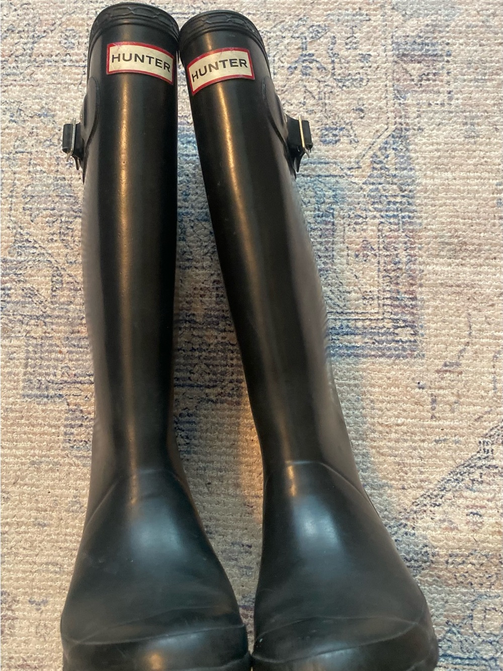 Hunter Black Tall Gloss Rain Boots with Side Buckle